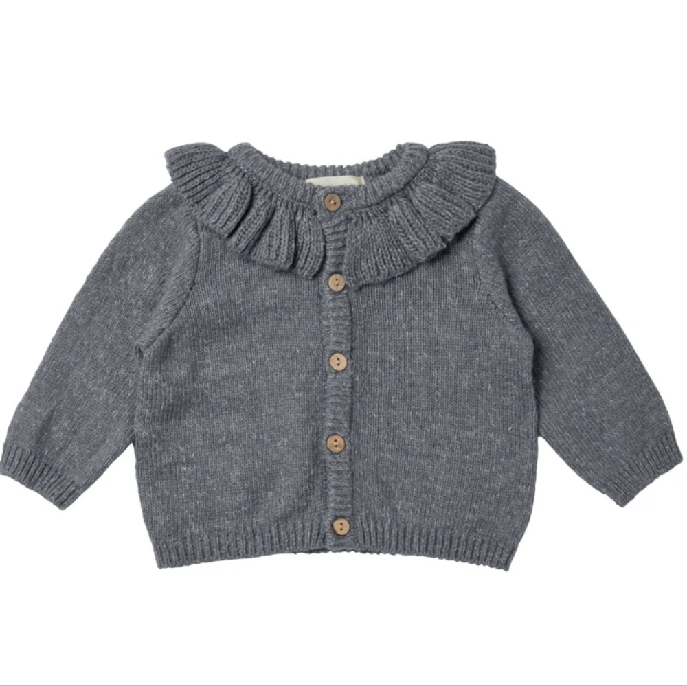 Quincy Mae Charcoal Ruffle Collar Sweater